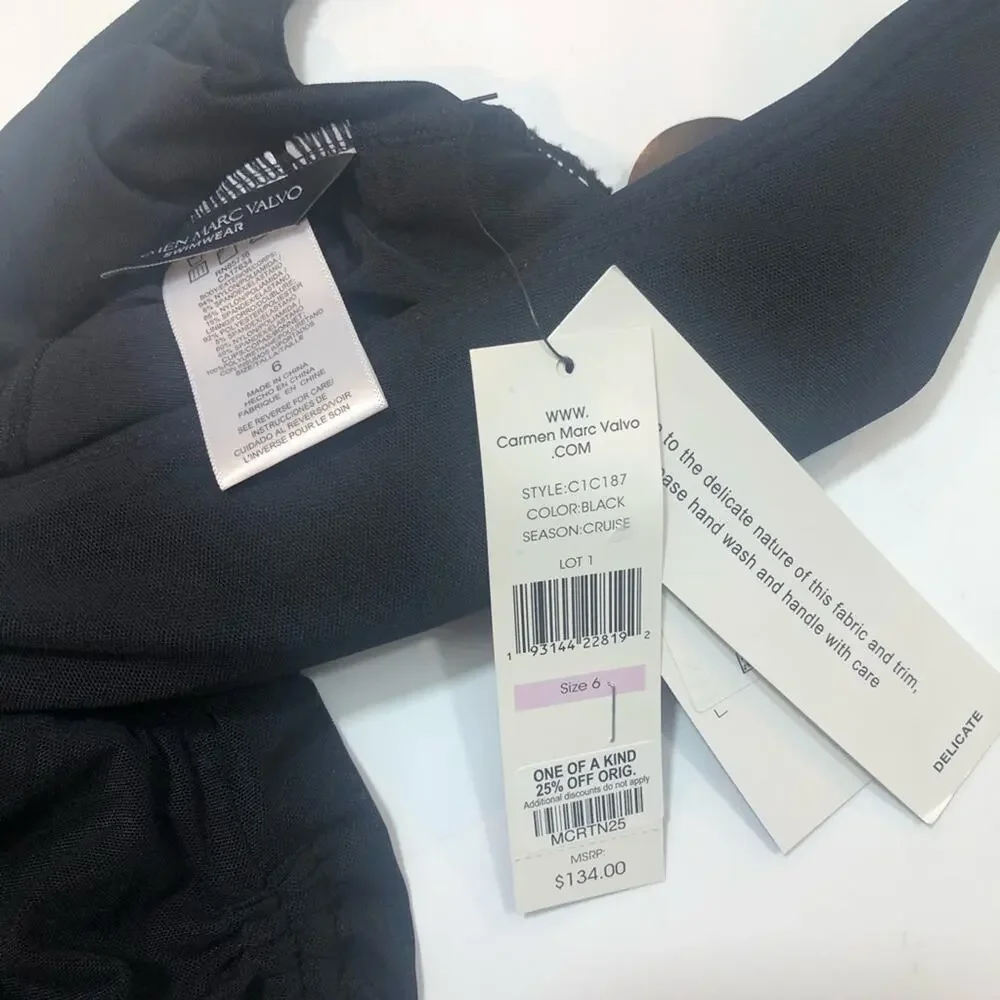 Carmen Marc Valvo Mesh Overlay One Piece Swimdress